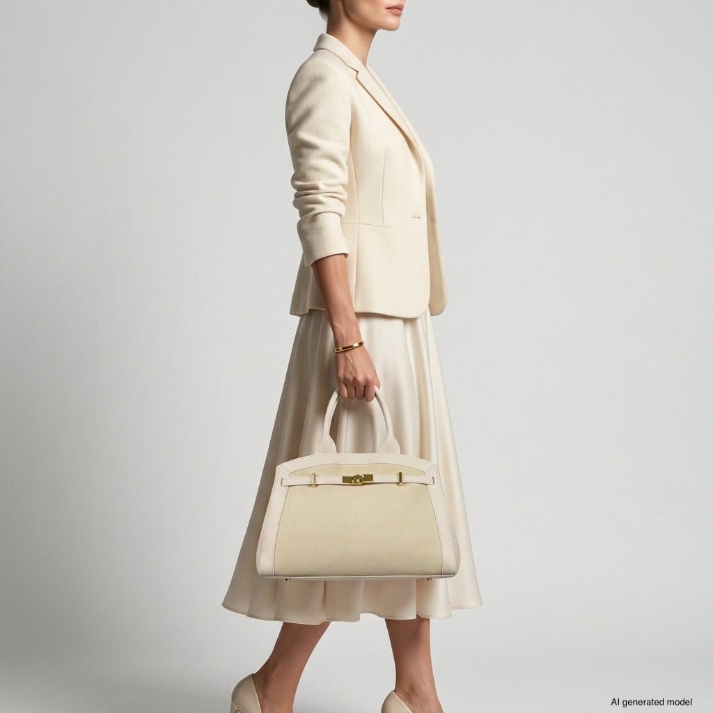 Italian Genuine Suede & Full-Grain Leather Top-Handle Bag | Forlì - Che Cose Belle