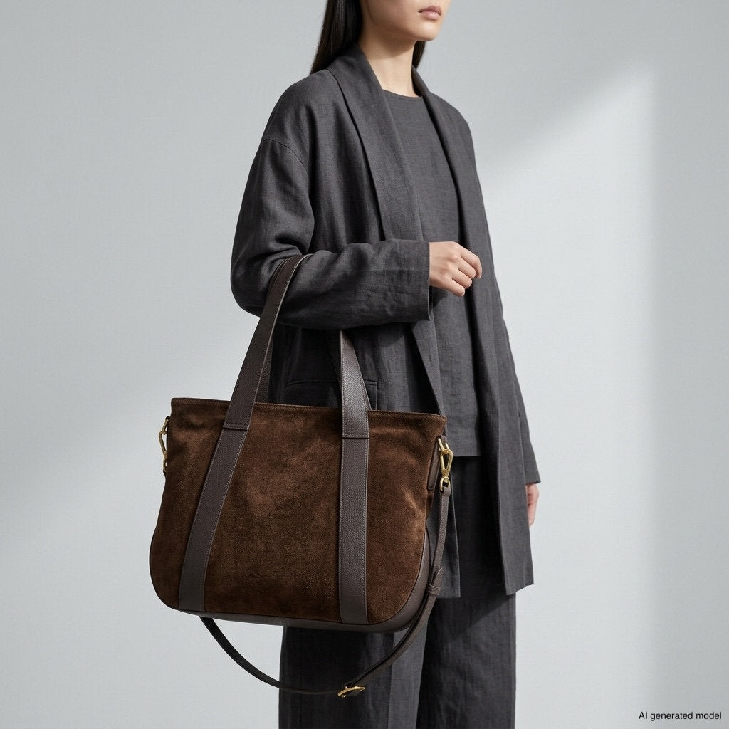 Italian Genuine Suede & Full-Grain Leather Tote Bag | Varese - Che Cose Belle