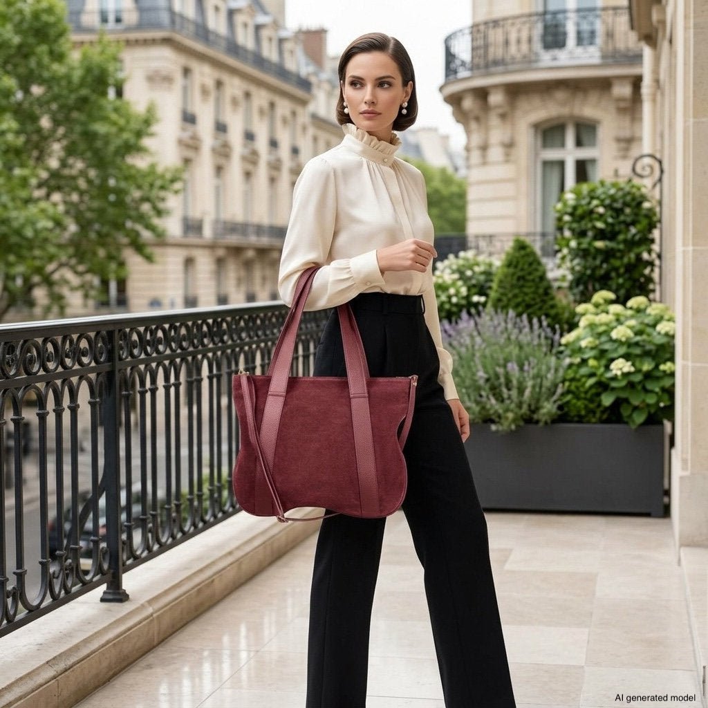 Italian Genuine Suede & Full-Grain Leather Tote Bag | Varese - Che Cose Belle