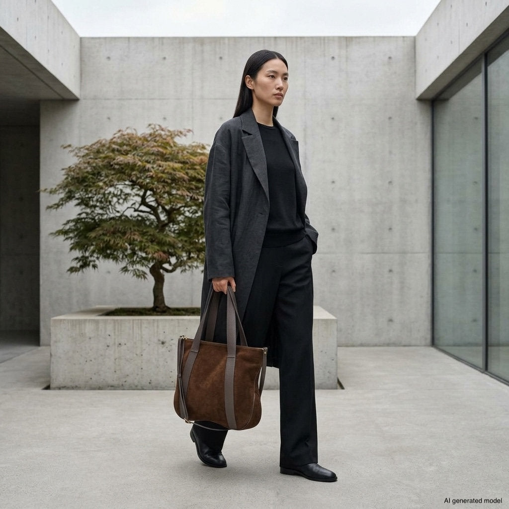 Italian Genuine Suede & Full-Grain Leather Tote Bag | Varese - Che Cose Belle
