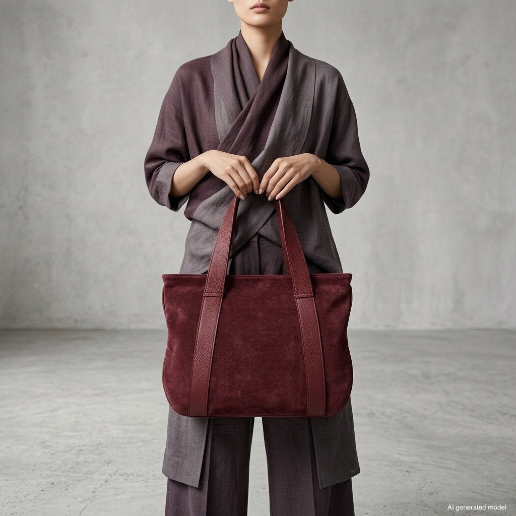 Italian Genuine Suede & Full-Grain Leather Tote Bag | Varese - Che Cose Belle