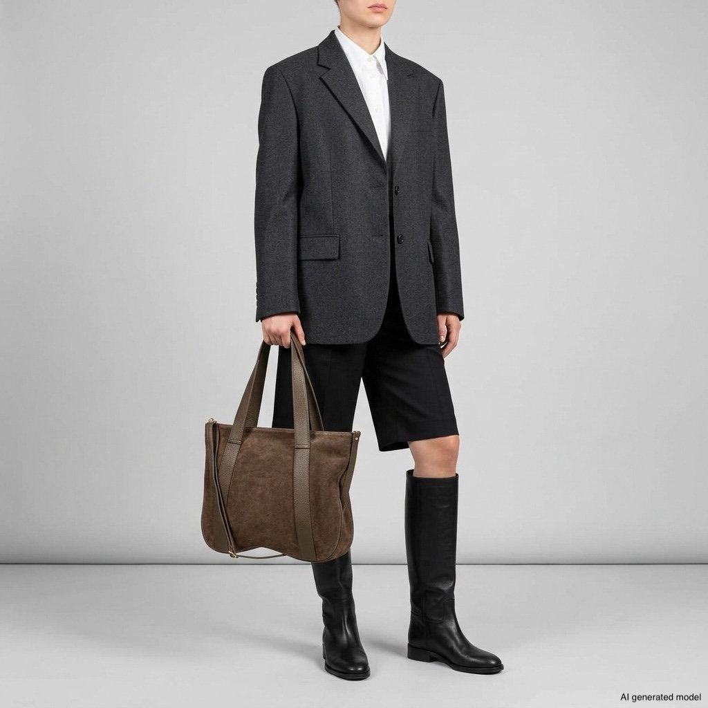 Italian Genuine Suede & Full-Grain Leather Tote Bag | Varese - Che Cose Belle
