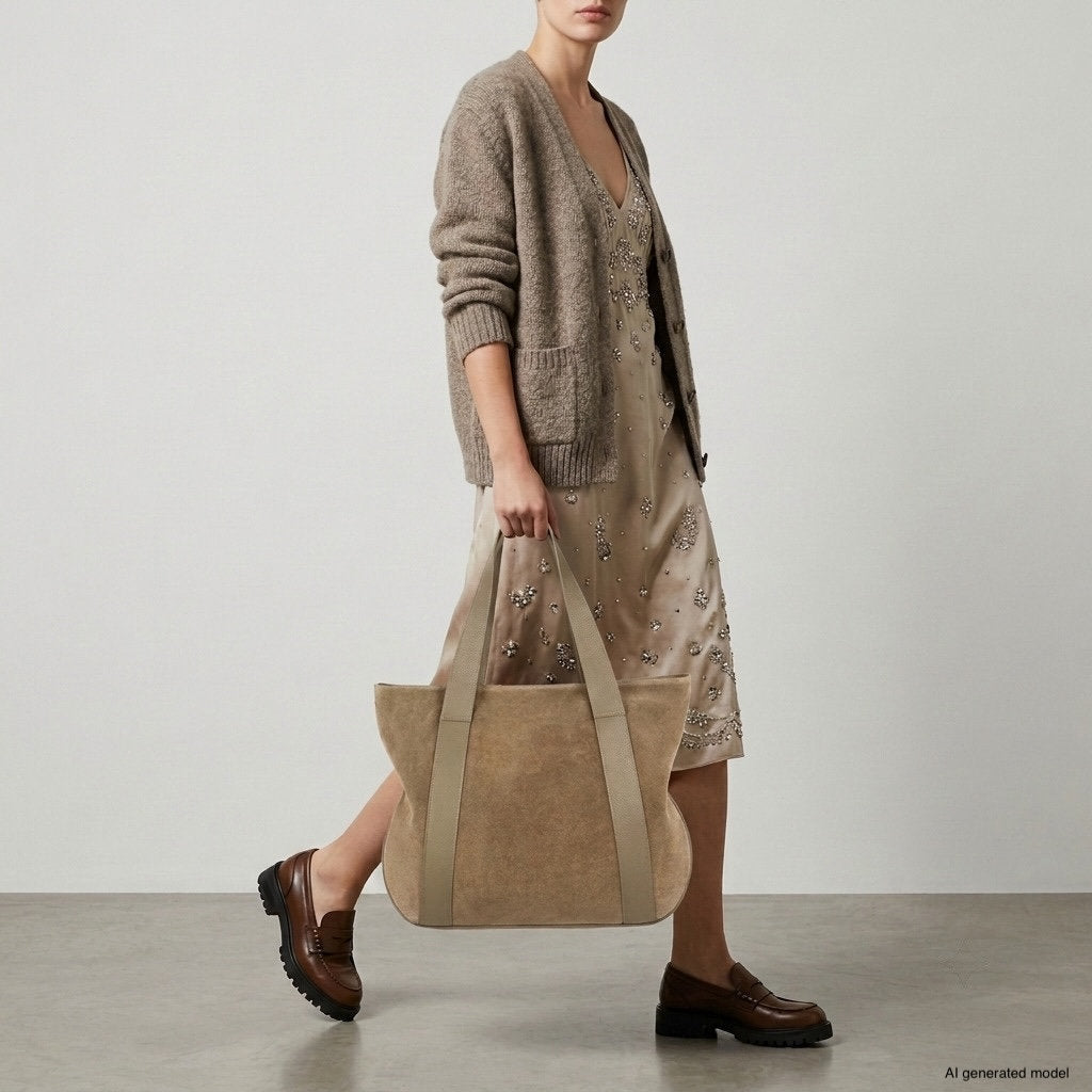 Italian Genuine Suede & Full-Grain Leather Tote Bag | Varese - Che Cose Belle