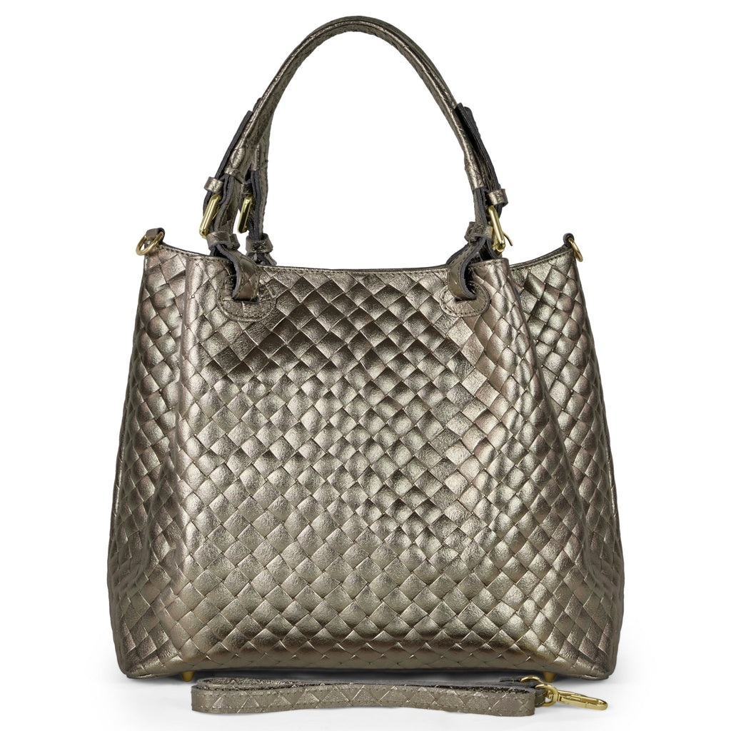 Italian Genuine Woven-Embossed Metallic Suede Top-Handle Bag | Savona - Che Cose Belle