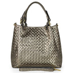 Italian Genuine Woven-Embossed Metallic Suede Top-Handle Bag | Savona - Che Cose Belle