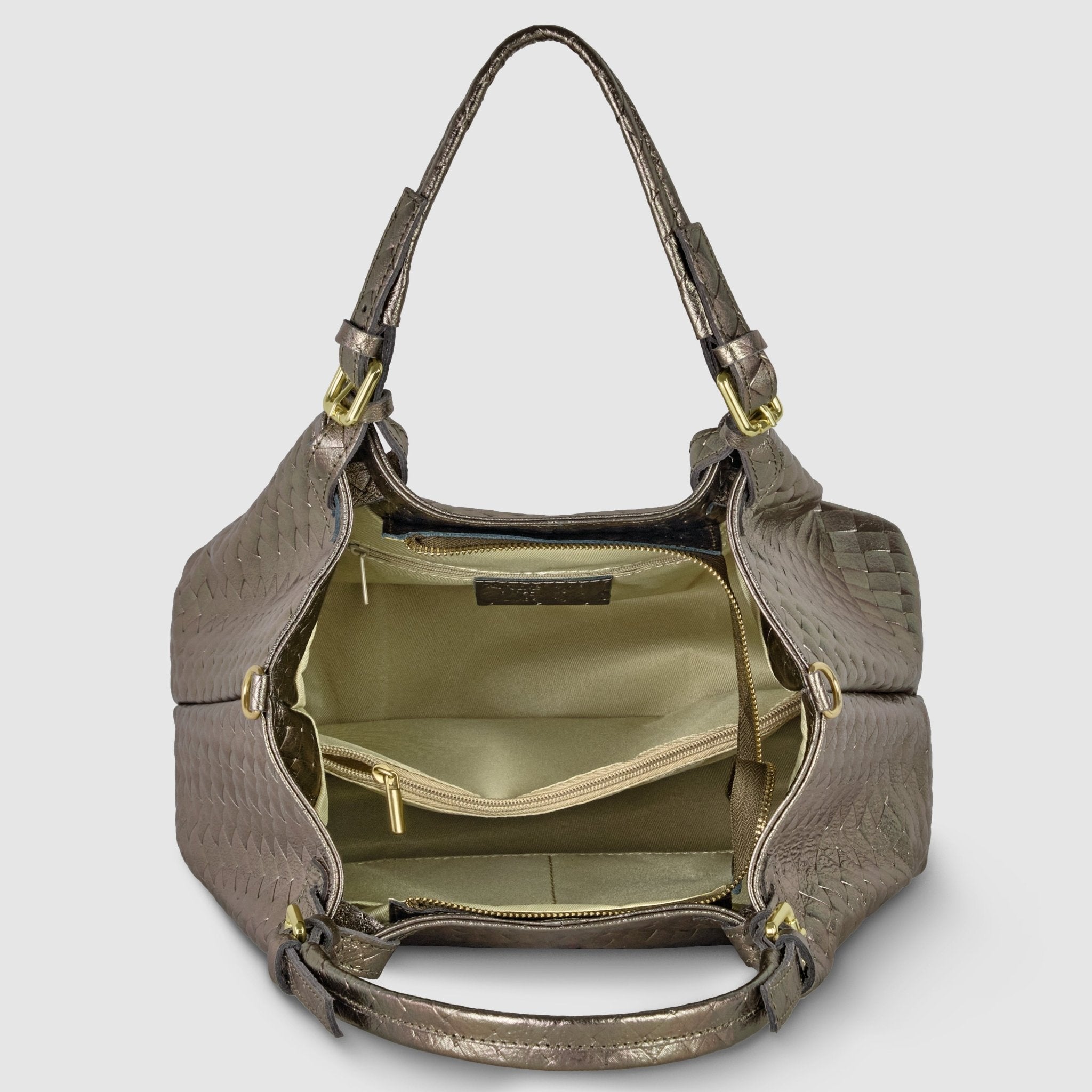 Italian Genuine Woven-Embossed Metallic Suede Top-Handle Bag | Savona - Che Cose Belle