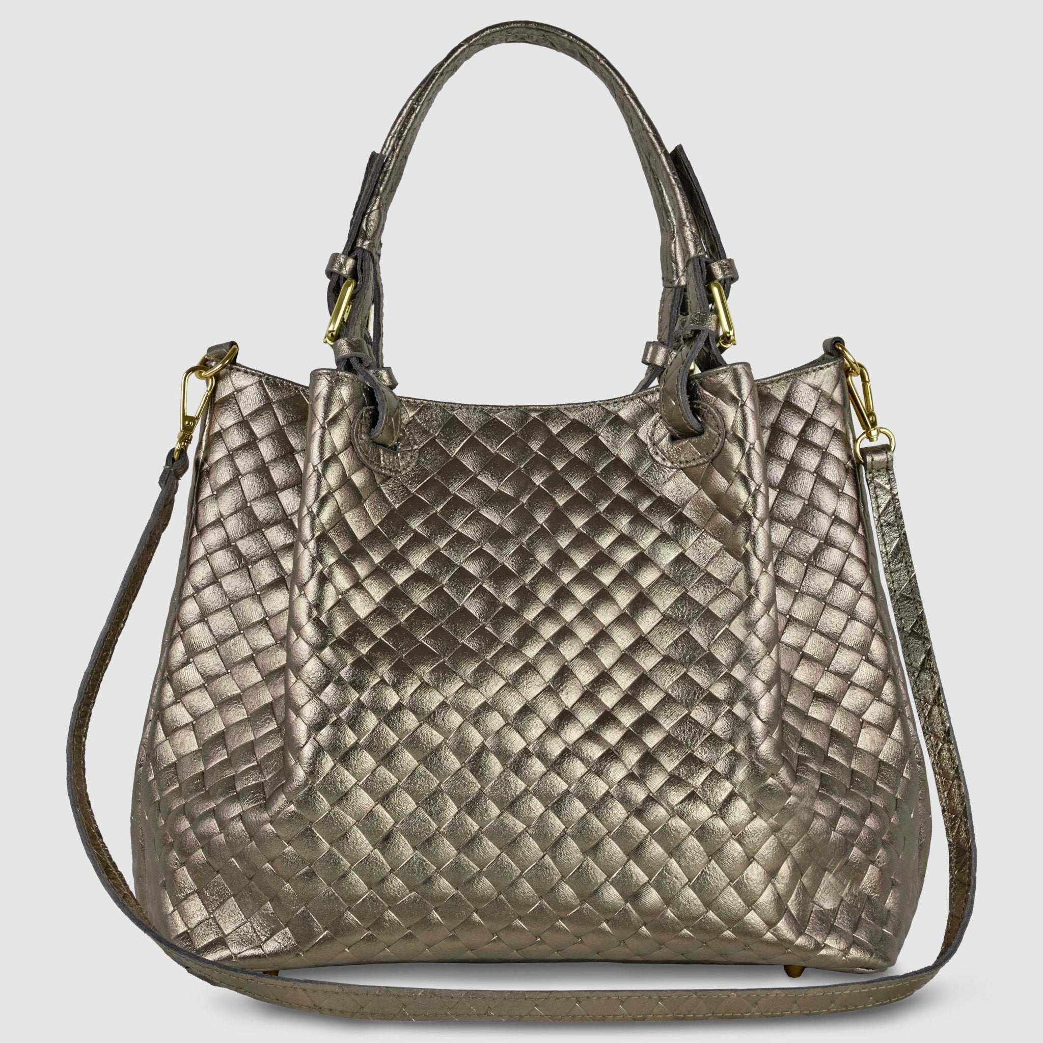 Italian Genuine Woven-Embossed Metallic Suede Top-Handle Bag | Savona - Che Cose Belle
