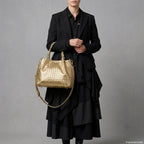 Italian Genuine Woven-Embossed Metallic Suede Top-Handle Bag | Savona - Che Cose Belle