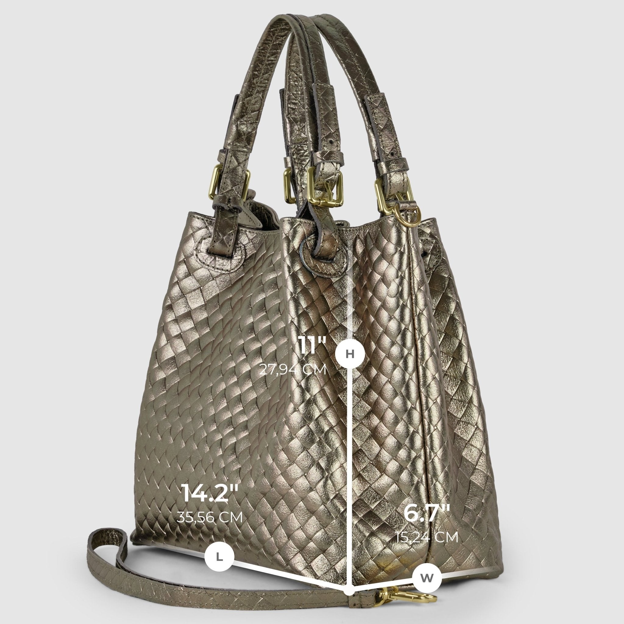 Italian Genuine Woven-Embossed Metallic Suede Top-Handle Bag | Savona - Che Cose Belle