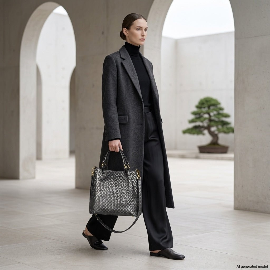 Italian Genuine Woven-Embossed Metallic Suede Top-Handle Bag | Savona - Che Cose Belle
