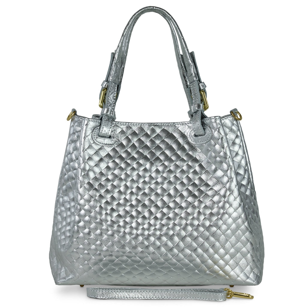 Italian Genuine Woven-Embossed Metallic Suede Top-Handle Bag | Savona - Che Cose Belle