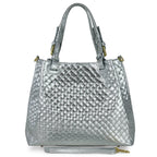 Italian Genuine Woven-Embossed Metallic Suede Top-Handle Bag | Savona - Che Cose Belle