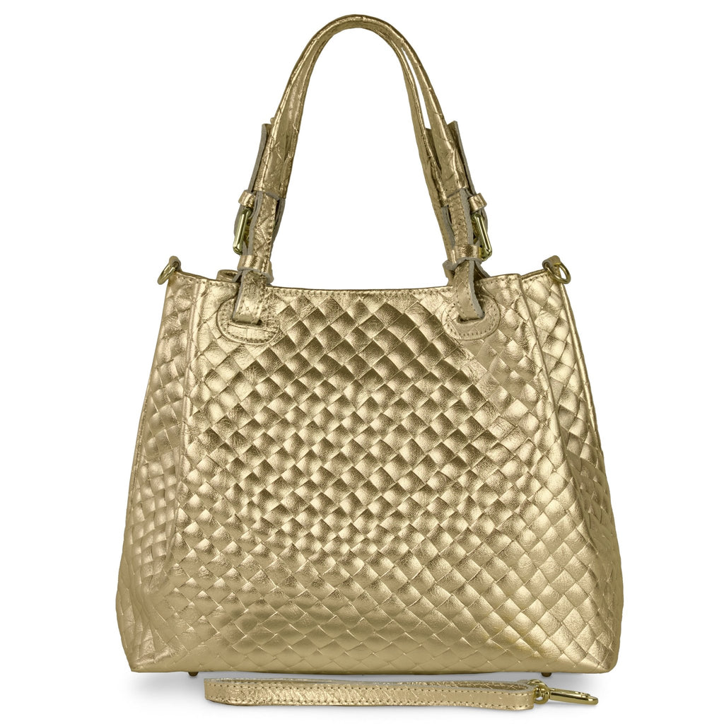 Italian Genuine Woven-Embossed Metallic Suede Top-Handle Bag | Savona - Che Cose Belle
