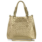 Italian Genuine Woven-Embossed Metallic Suede Top-Handle Bag | Savona - Che Cose Belle