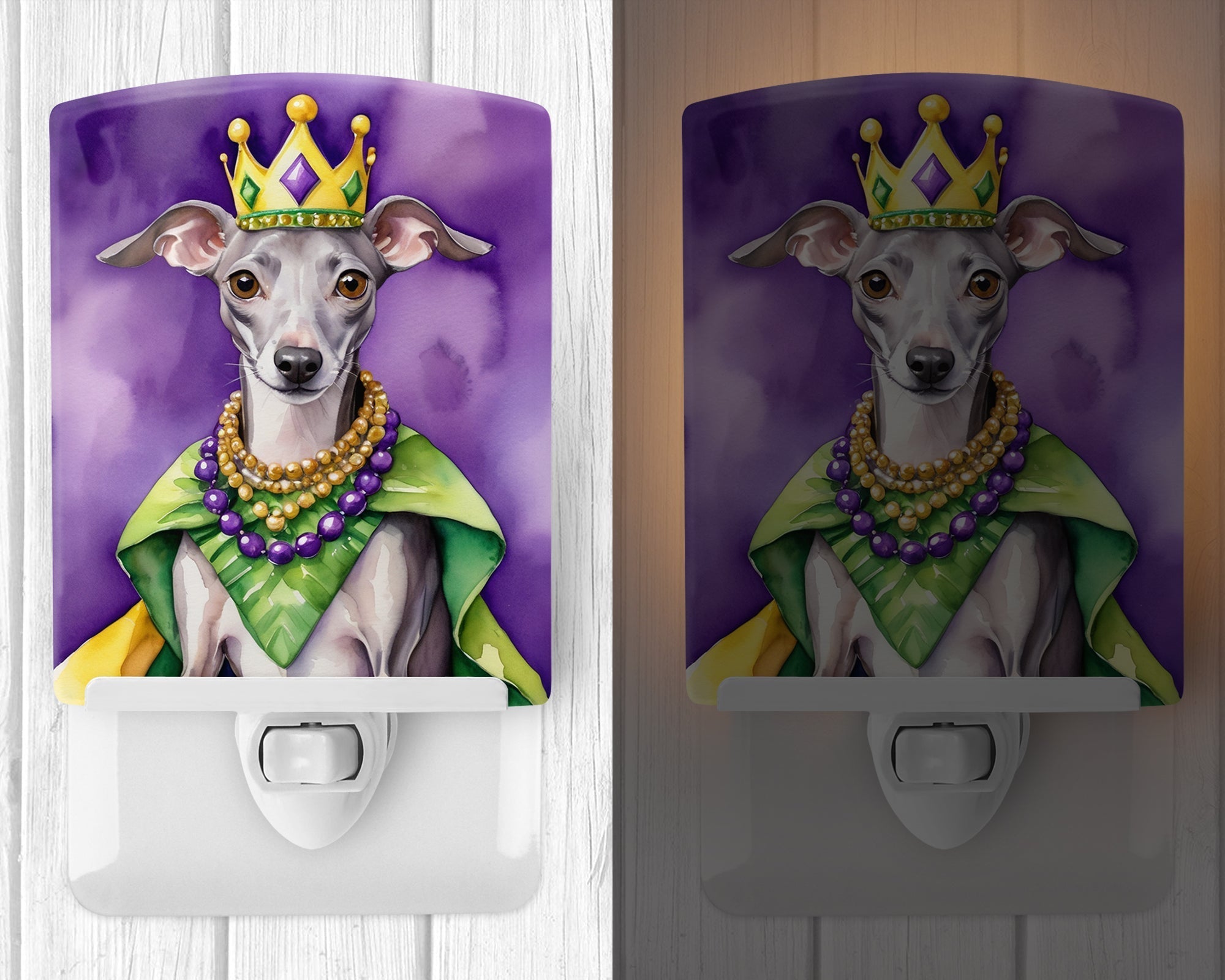 Italian Greyhound King of Mardi Gras Ceramic Night Light - Che Cose Belle