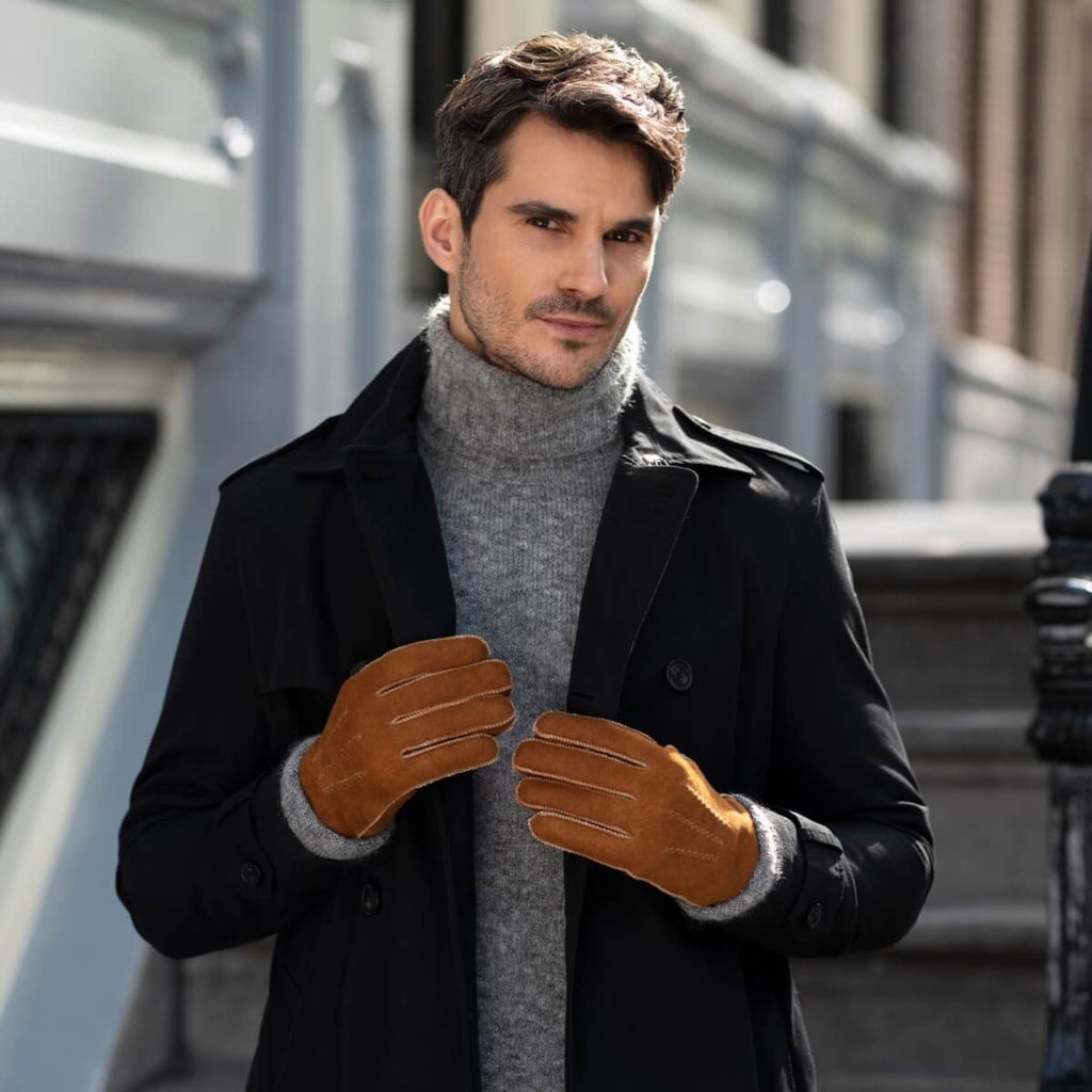 Jack (camel) – Suede leather gloves with luxurious sheep fur lining - Che Cose Belle