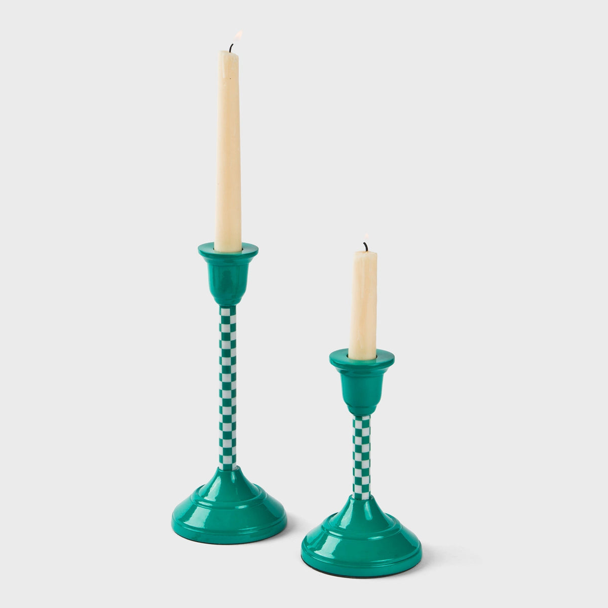 Jade Mint Checkered Candlestick Holder - Che Cose Belle
