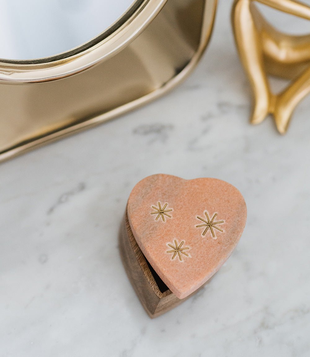 Jaipuri Heart Keepsake Box - Pink Carved Marble - Che Cose Belle