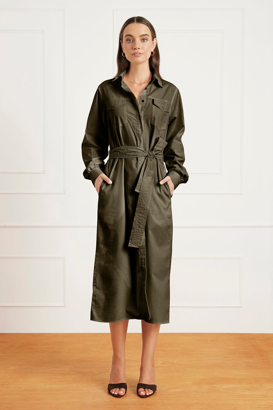 Janey Shirt Dress in Olive Green - Che Cose Belle