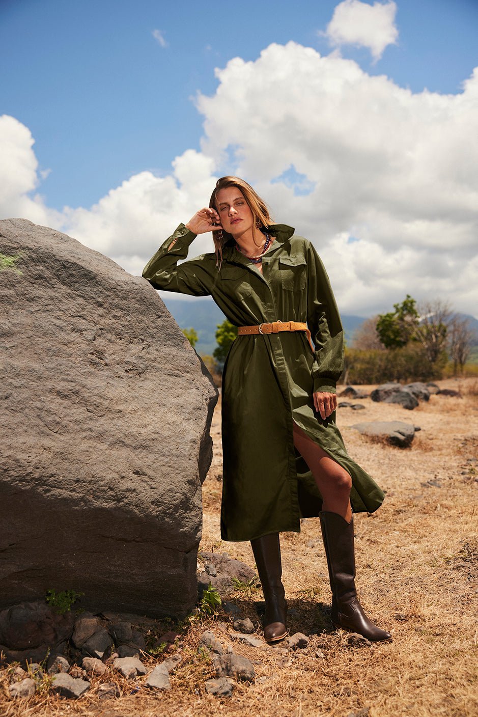 Janey Shirt Dress in Olive Green - Che Cose Belle