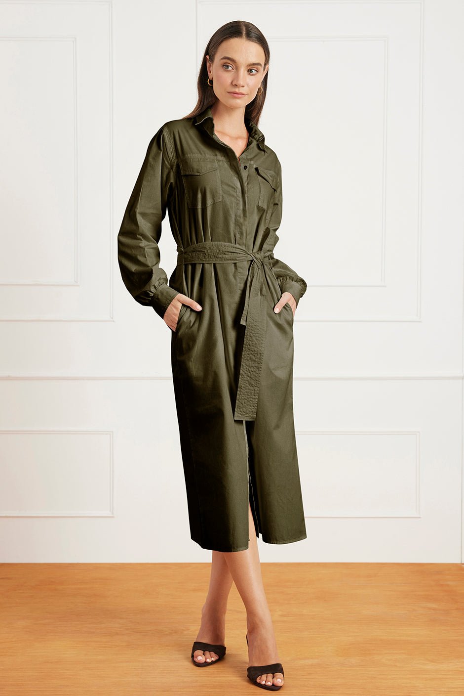 Janey Shirt Dress in Olive Green - Che Cose Belle