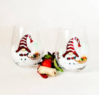 Painted Christmas Gnome Stemless Wine Glasses