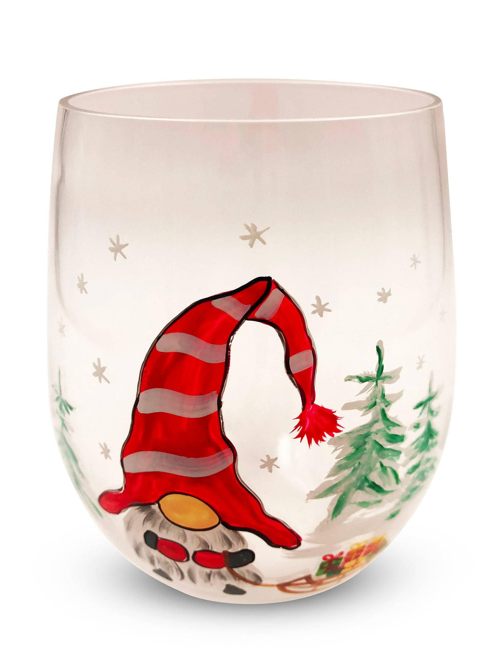 Painted Christmas Gnome Stemless Wine Glasses