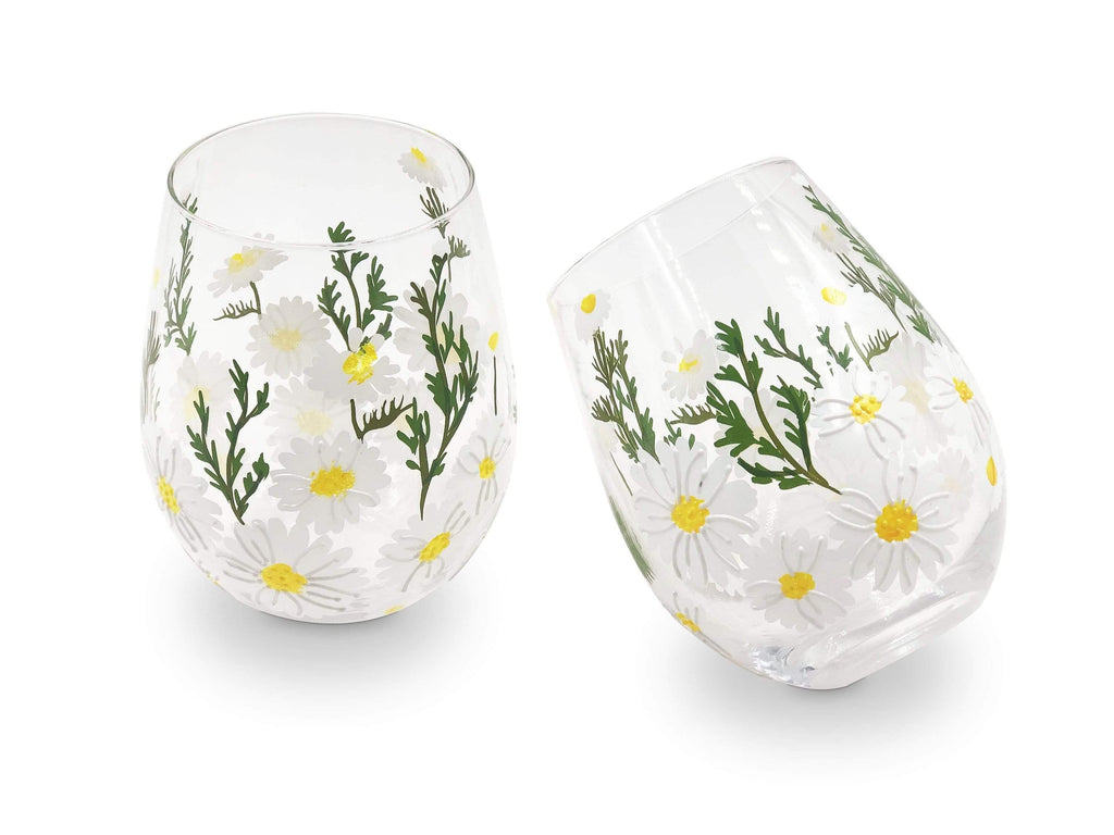 Daisy Painted Stemless Wine Glasses