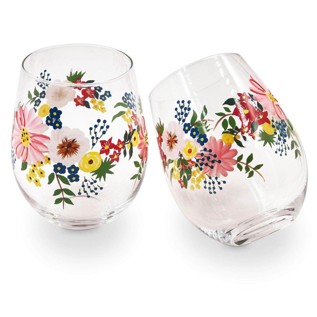 Painted Floral Stemless Wine Glasses