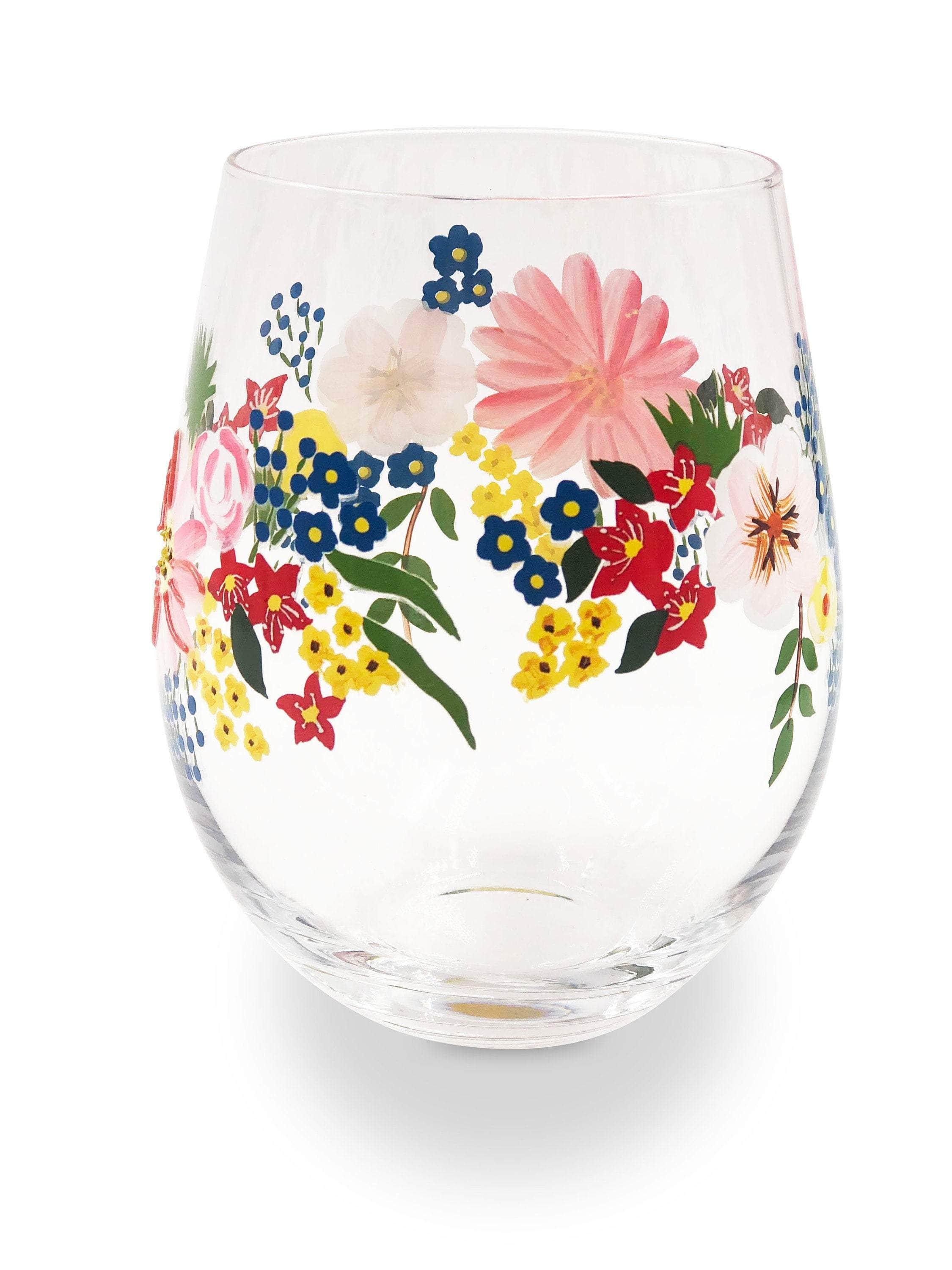Painted Floral Stemless Wine Glasses