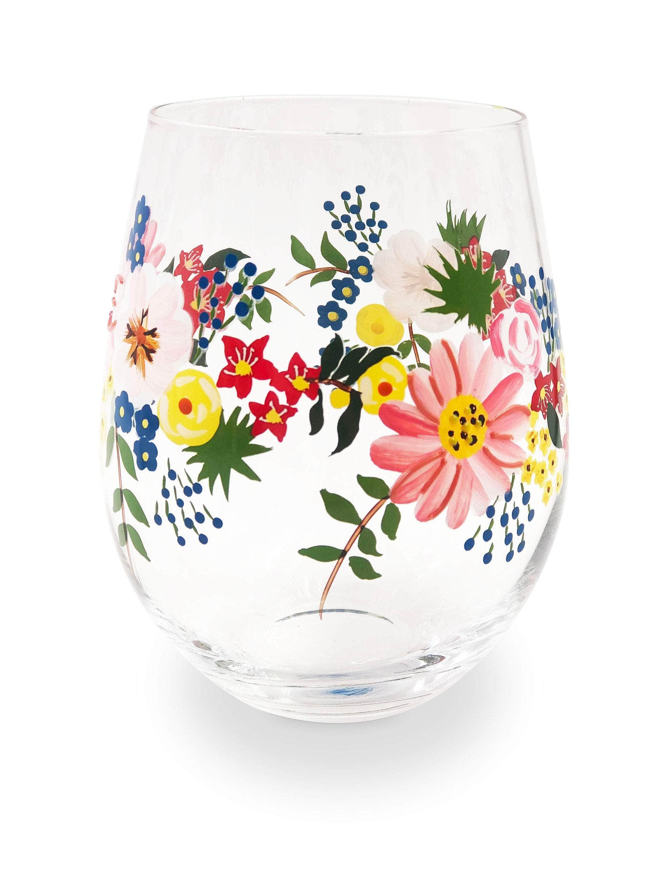 Painted Floral Stemless Wine Glasses
