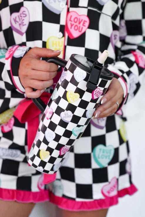 Jess Lea-Checkered Conversation Hearts Sleek Tumbler - Che Cose Belle