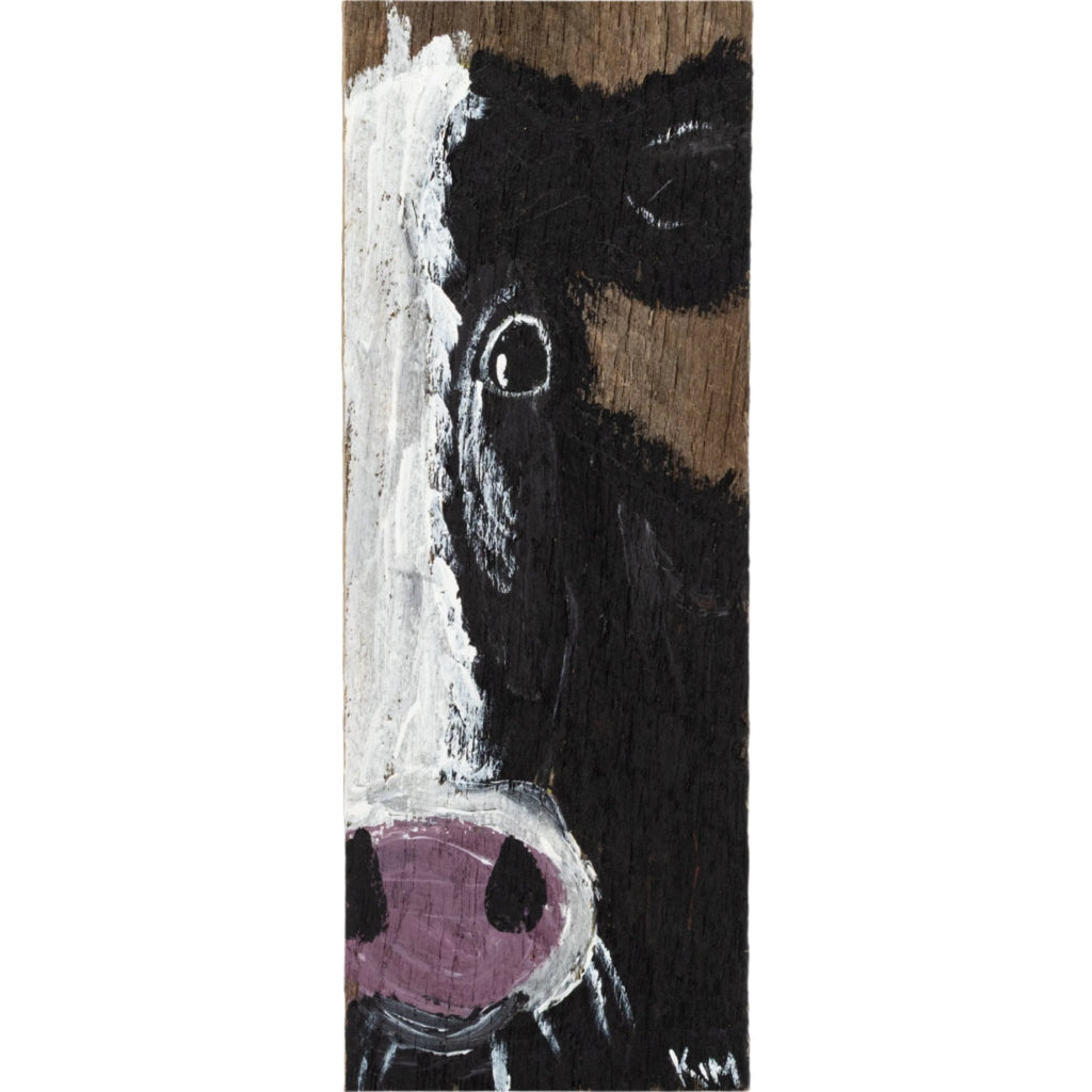 Jewel The Black And White Cow Wooden Canvas Painting | 22" x 5.5" | The Painted Attic - Che Cose Belle