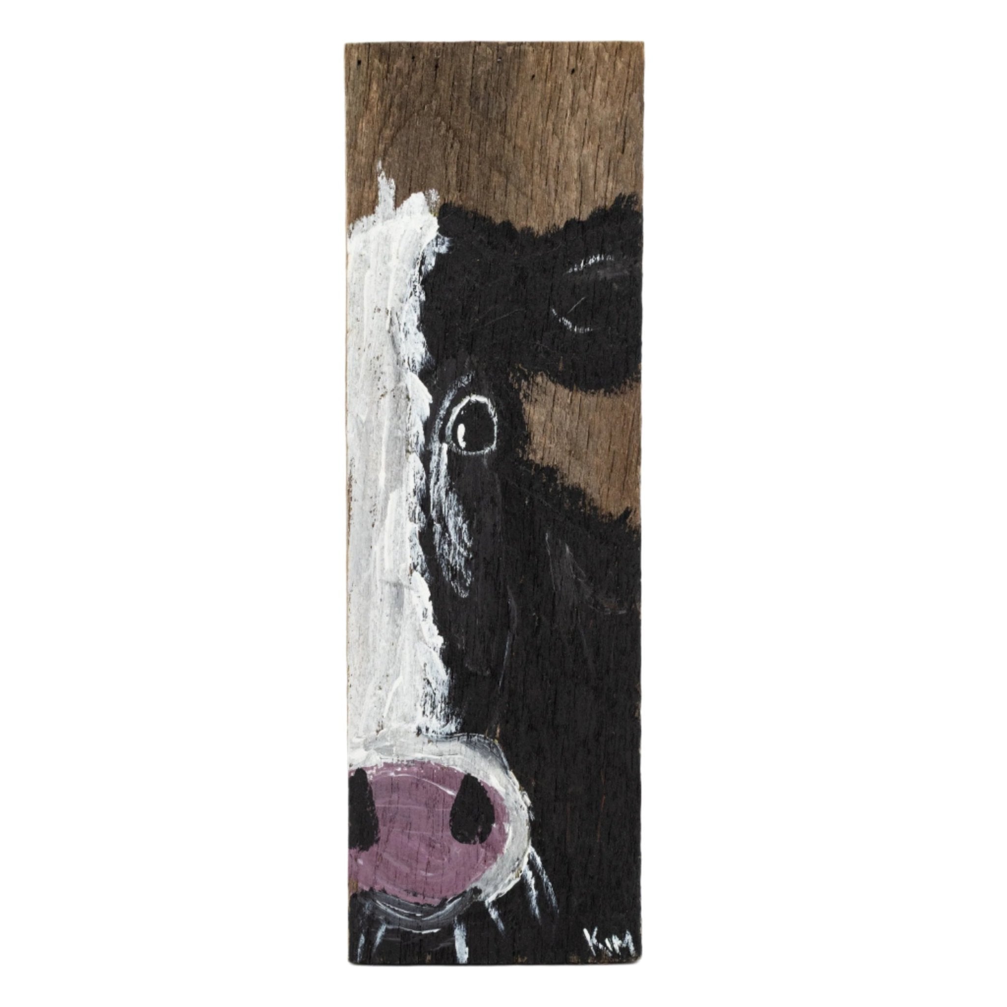 Jewel The Black And White Cow Wooden Canvas Painting | 22" x 5.5" | The Painted Attic - Che Cose Belle