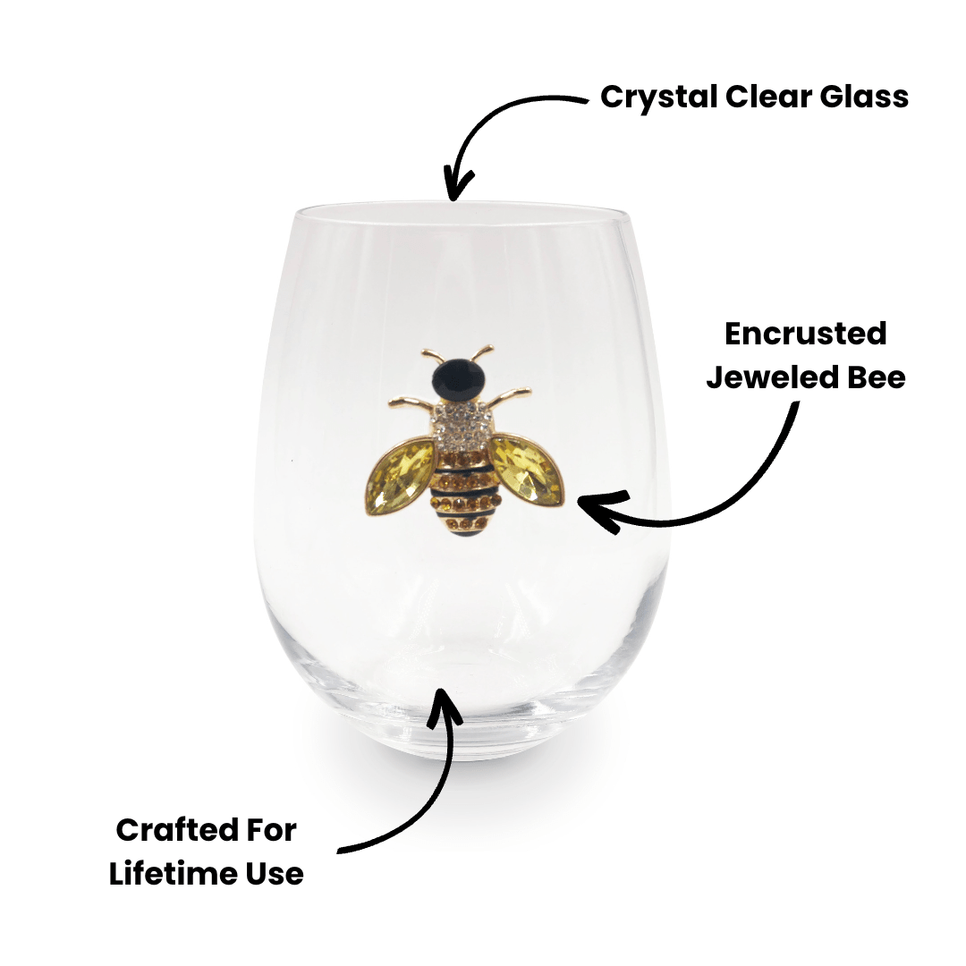 Jeweled Bee Stemless Wine Glasses - Che Cose Belle