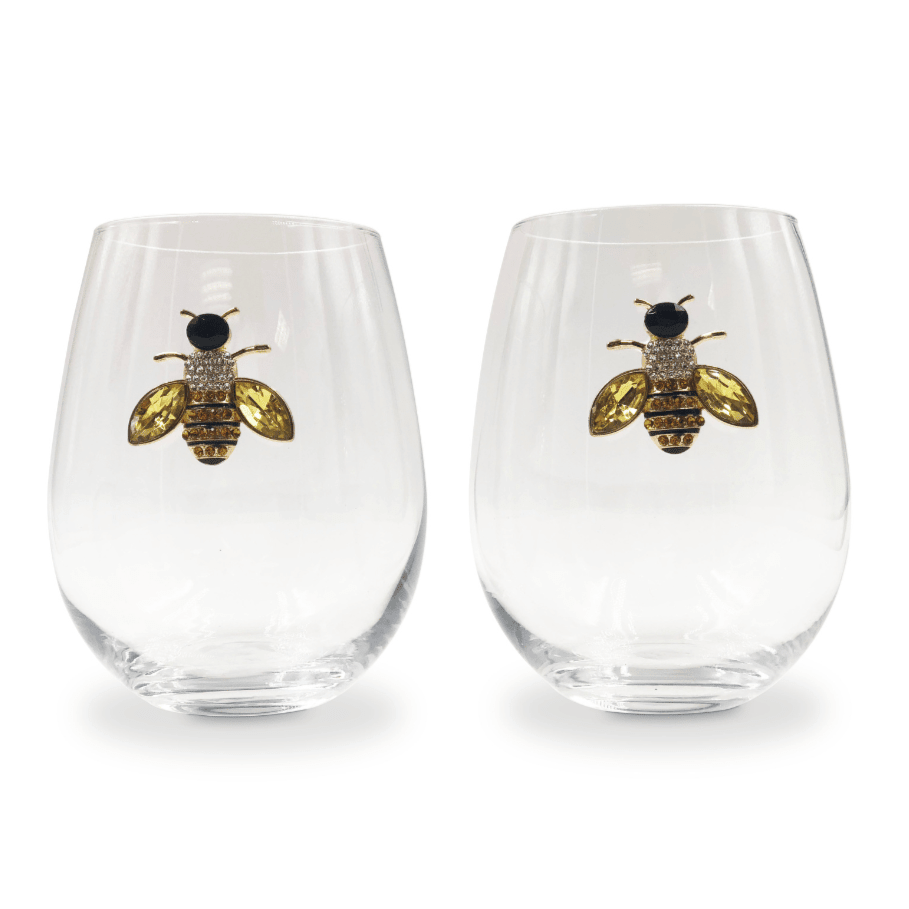 Jeweled Bee Stemless Wine Glasses - Che Cose Belle