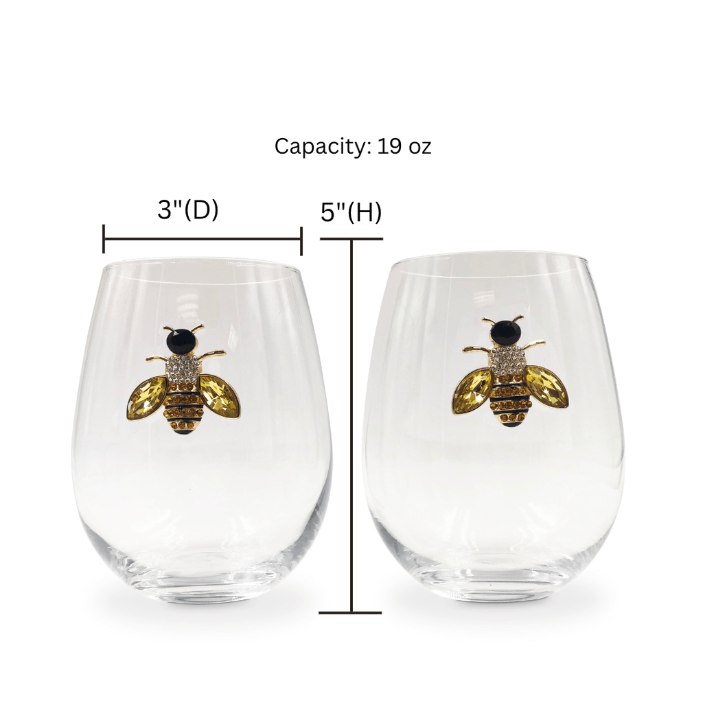 Jeweled Bee Stemless Wine Glasses - Che Cose Belle