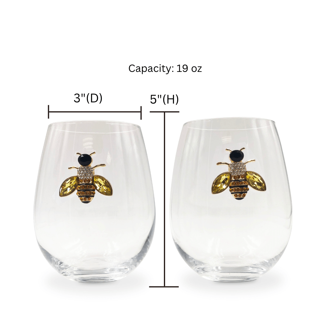 Jeweled Bee Stemless Wine Glasses - Che Cose Belle