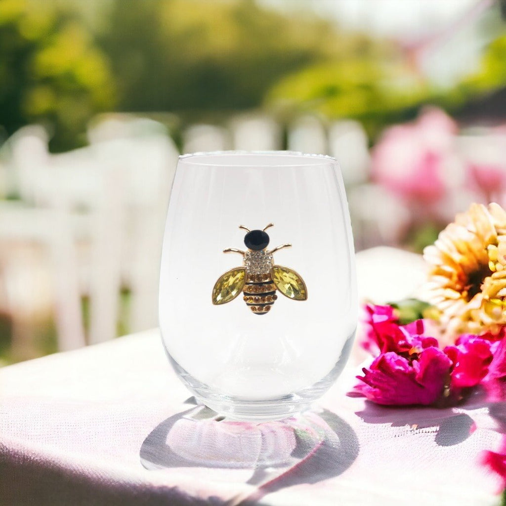 Jeweled Bee Stemless Wine Glasses - Che Cose Belle