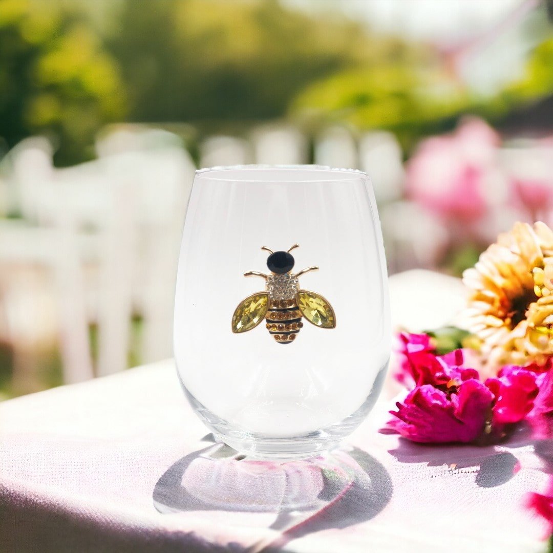 Jeweled Bee Stemless Wine Glasses - Che Cose Belle