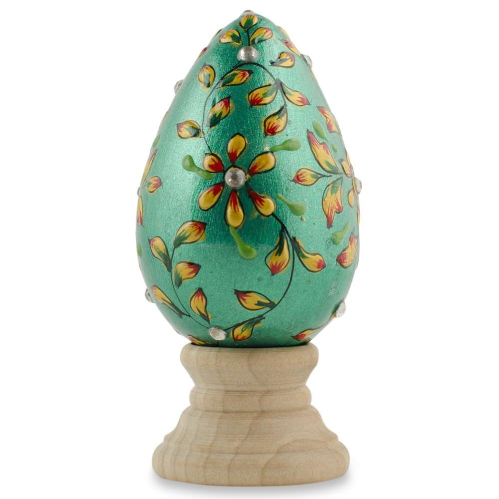 Jeweled Green Flowers Wooden Easter Egg - Che Cose Belle