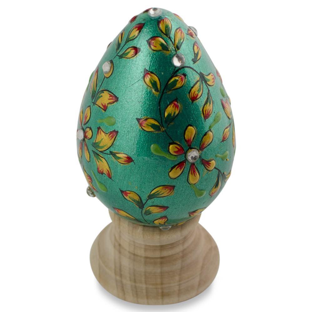Jeweled Green Flowers Wooden Easter Egg - Che Cose Belle