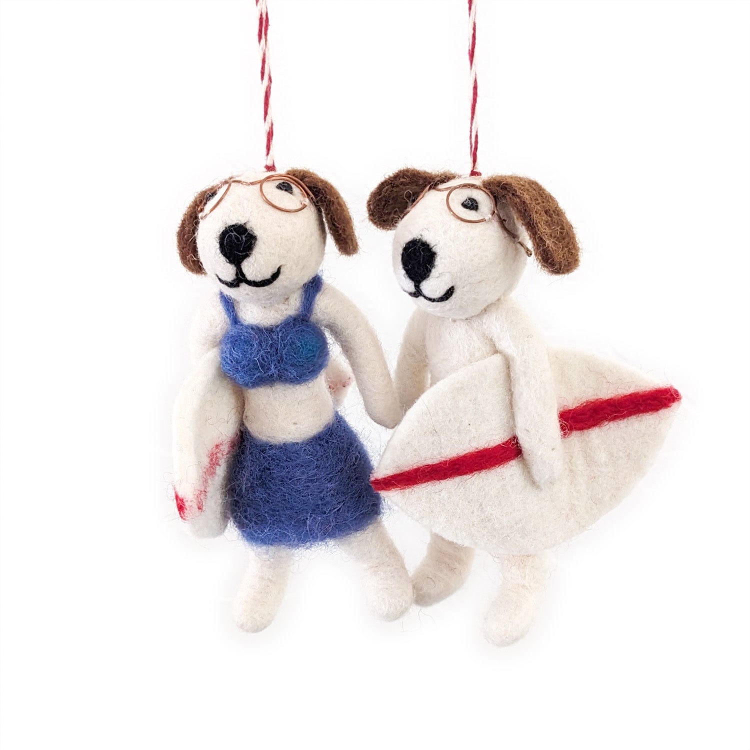 Johnny and Tyler Surf Dog Eco Ornaments - Set of 2 - Che Cose Belle