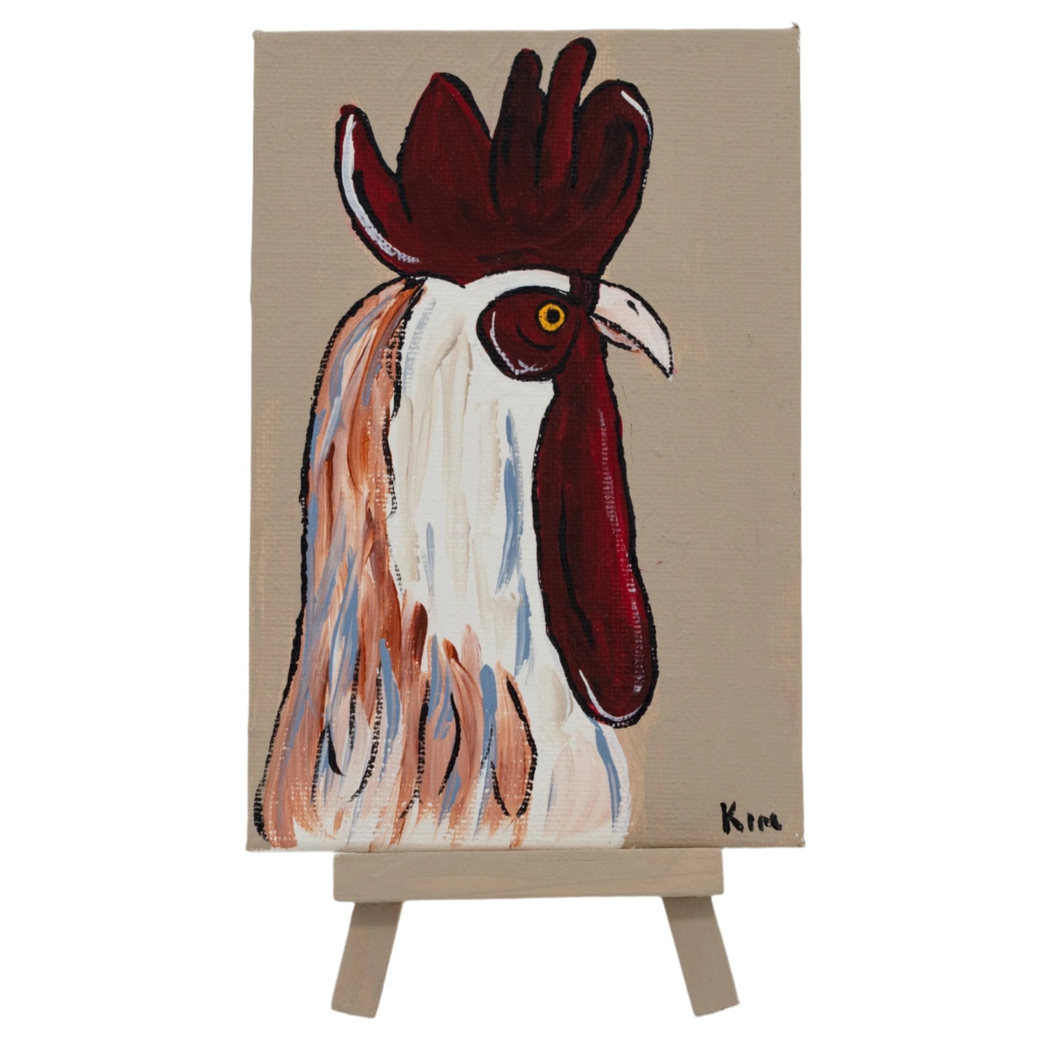 Joseph the Rooster Easel Canvas Painting | 4" x 6" | The Painted Attic - Che Cose Belle