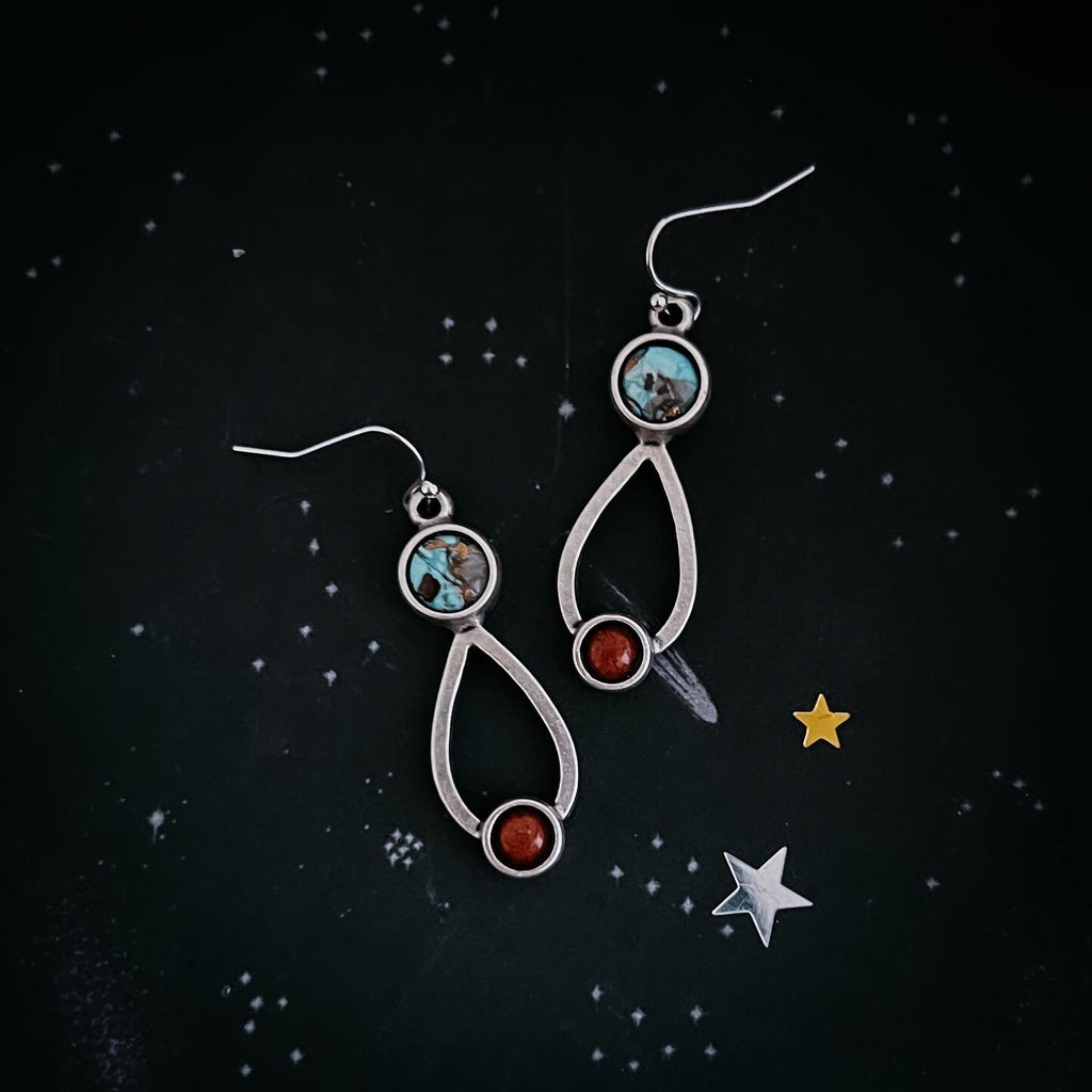 Journey to Mars Earrings - Copper Chrysocolla Earth and Red Jasper Mars - Che Cose Belle