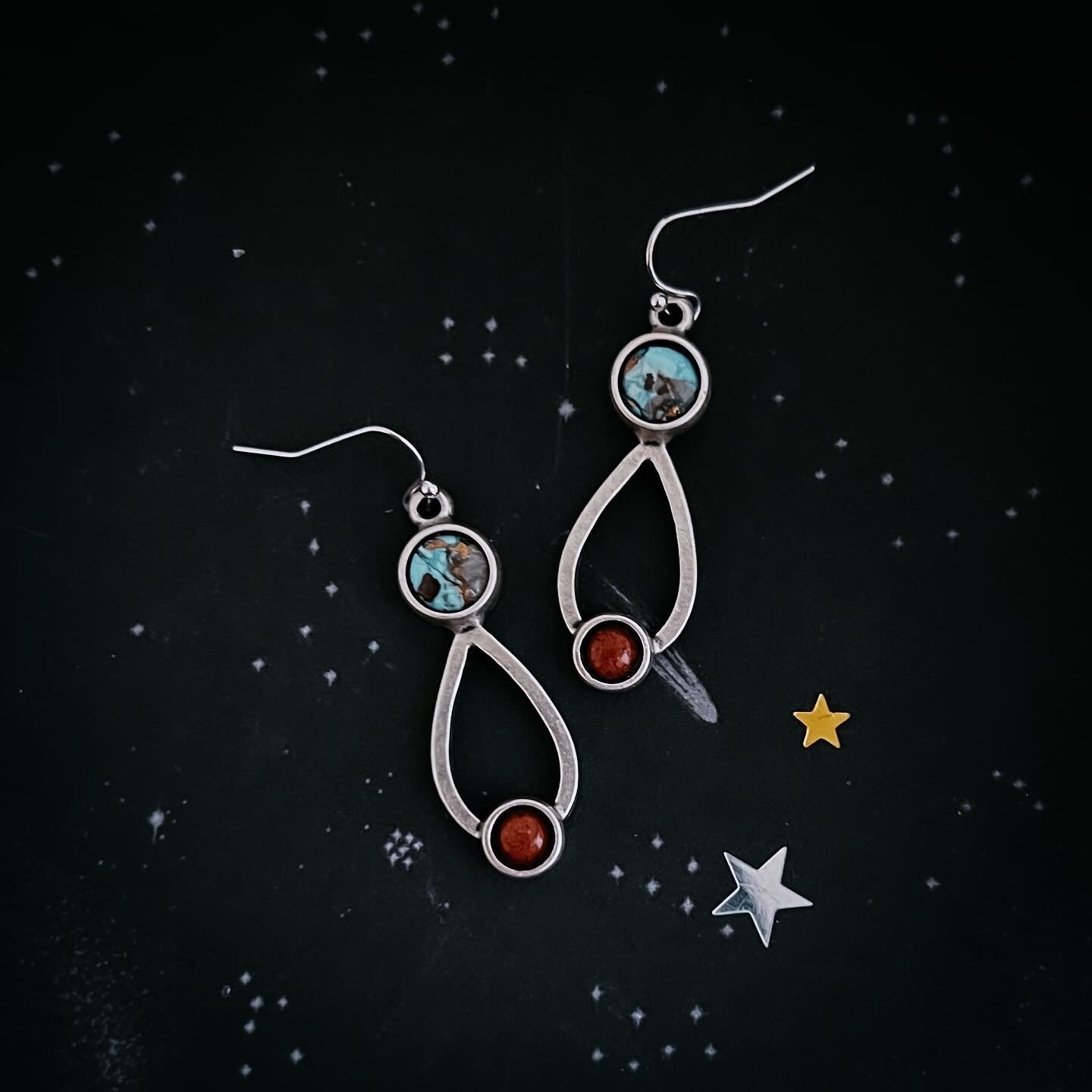Journey to Mars Earrings - Copper Chrysocolla Earth and Red Jasper Mars - Che Cose Belle