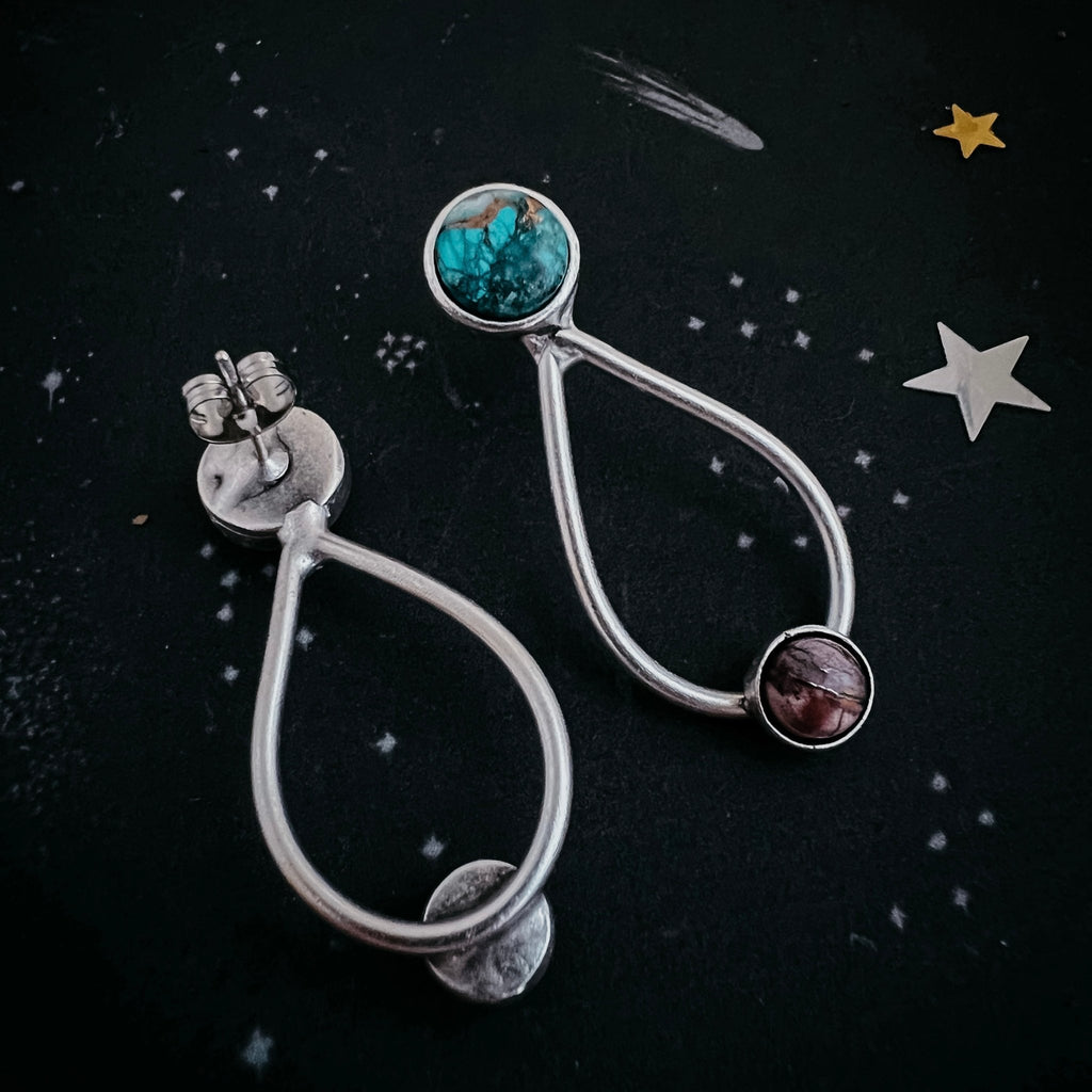 Journey to Mars Earrings - Copper Chrysocolla Earth and Red Jasper Mars - Che Cose Belle