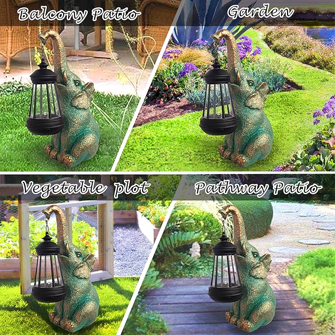 JOYBEE Garden Statues Elephant with Solar Lantern Outdoor Decor - Elephant Solar Figurines Lights Decorations for Patio Yard Lawn Ornaments - Gifts for Birthday Easter Housewarming - Che Cose Belle