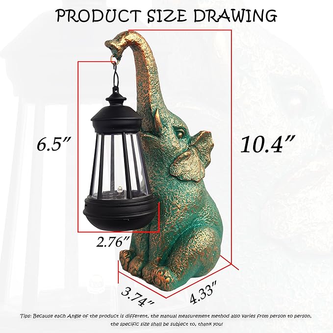 JOYBEE Garden Statues Elephant with Solar Lantern Outdoor Decor - Elephant Solar Figurines Lights Decorations for Patio Yard Lawn Ornaments - Gifts for Birthday Easter Housewarming - Che Cose Belle