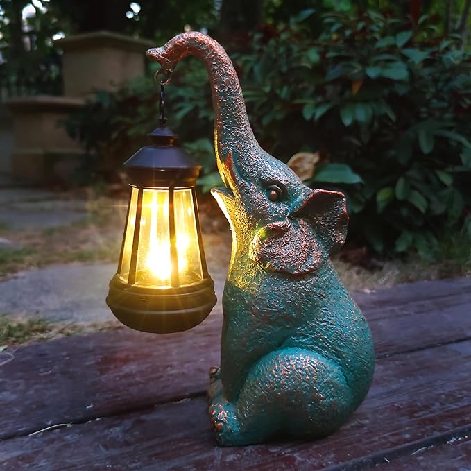 JOYBEE Garden Statues Elephant with Solar Lantern Outdoor Decor - Elephant Solar Figurines Lights Decorations for Patio Yard Lawn Ornaments - Gifts for Birthday Easter Housewarming - Che Cose Belle